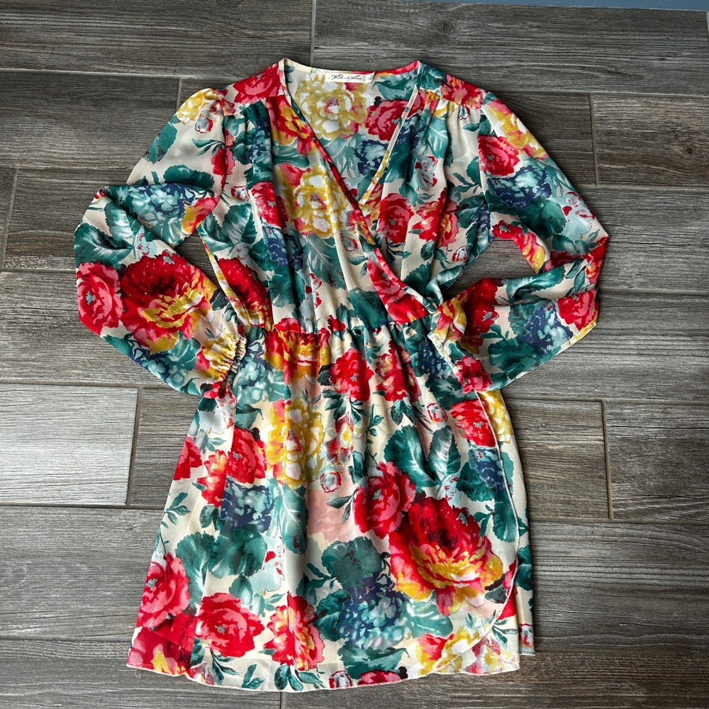 Liberty Love Floral Print Dress V‎ Neck Long Sleeve Mini S Wedding Guest
